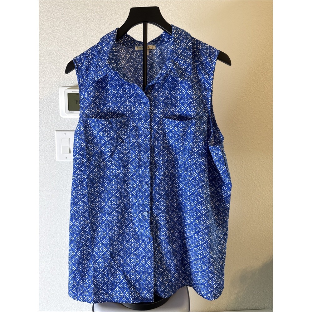 Notations Women's Sleeveless Blue Floral Blouse Plus Size 2XL
